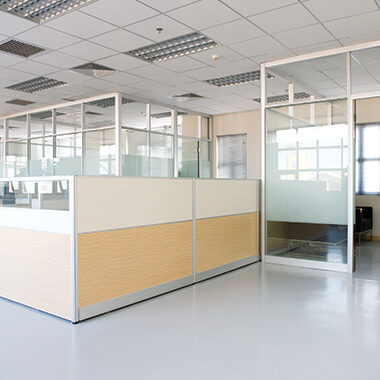 Corporate interior of glass cubicles